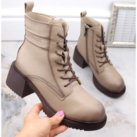 Botine de dama din piele cu toc inalt si platforma T.Sokolski Z23-44 bej 1