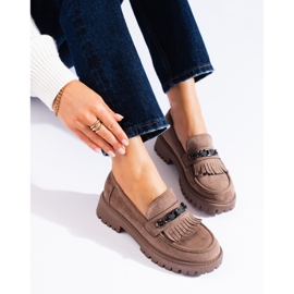 Mocasini de dama de piele intoarsa bej de la Shelovet 1