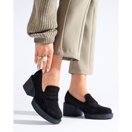 Pantofi de damă Shelovet de piele de căprioară neagră negru 2