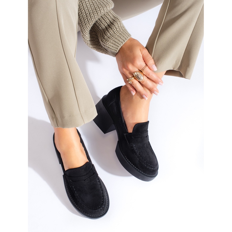 Pantofi de damă Shelovet de piele de căprioară neagră negru 1