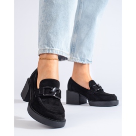 Pantofi de dama cu toc inalt Shelovet din piele intoarsa neagra negru 2