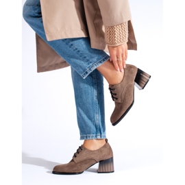 Pantofi cu toc inalt Shelovet de piele intoarsa bej inchis 1