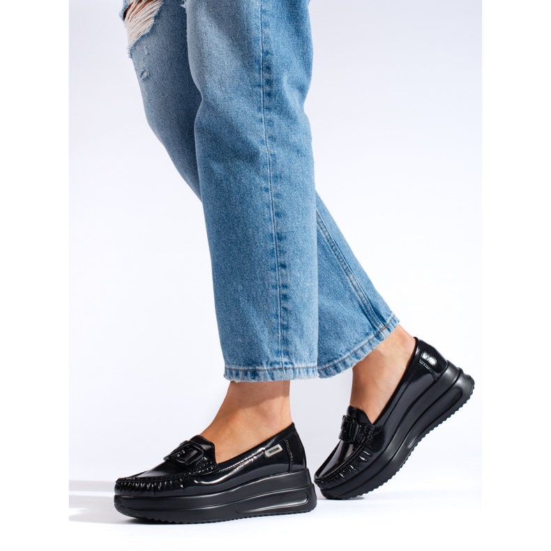 Mocasini negri pentru damă, cu cataramă Shelovet negru 2