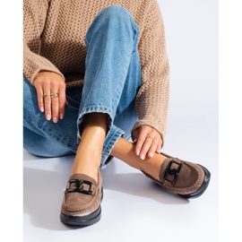 Mocasini de dama din piele intoarsa bej cu catarama Shelovet 1