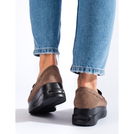 Mocasini de dama din piele intoarsa bej cu catarama Shelovet 2