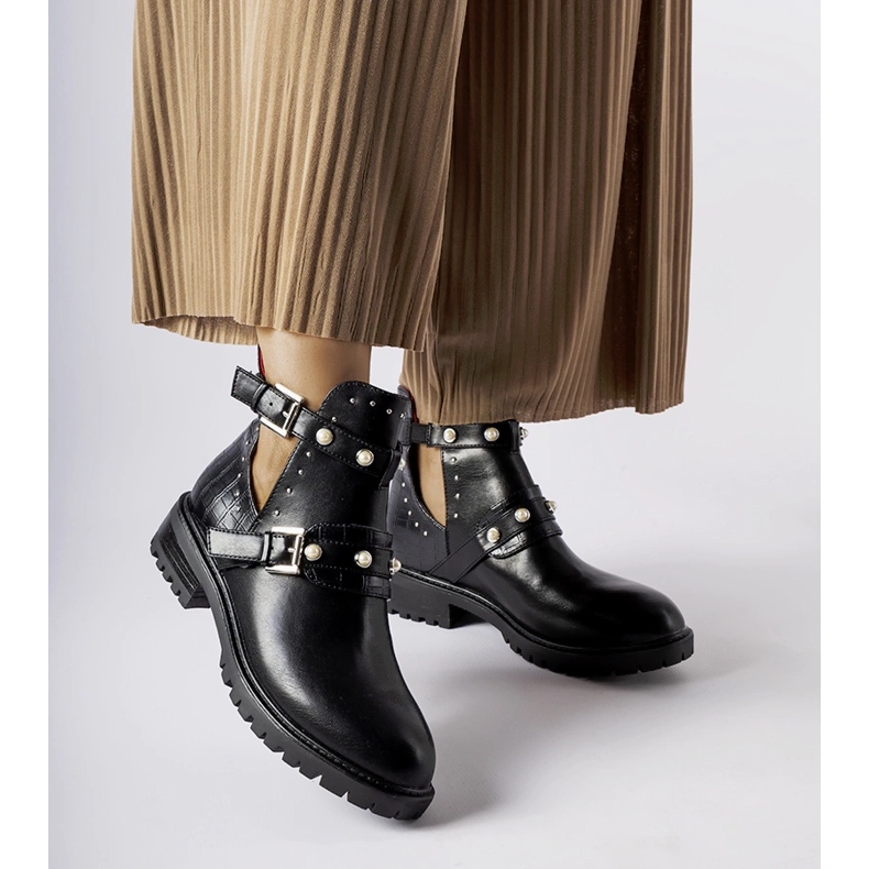 Botine negre cu decupaj și perle Asker negru 1