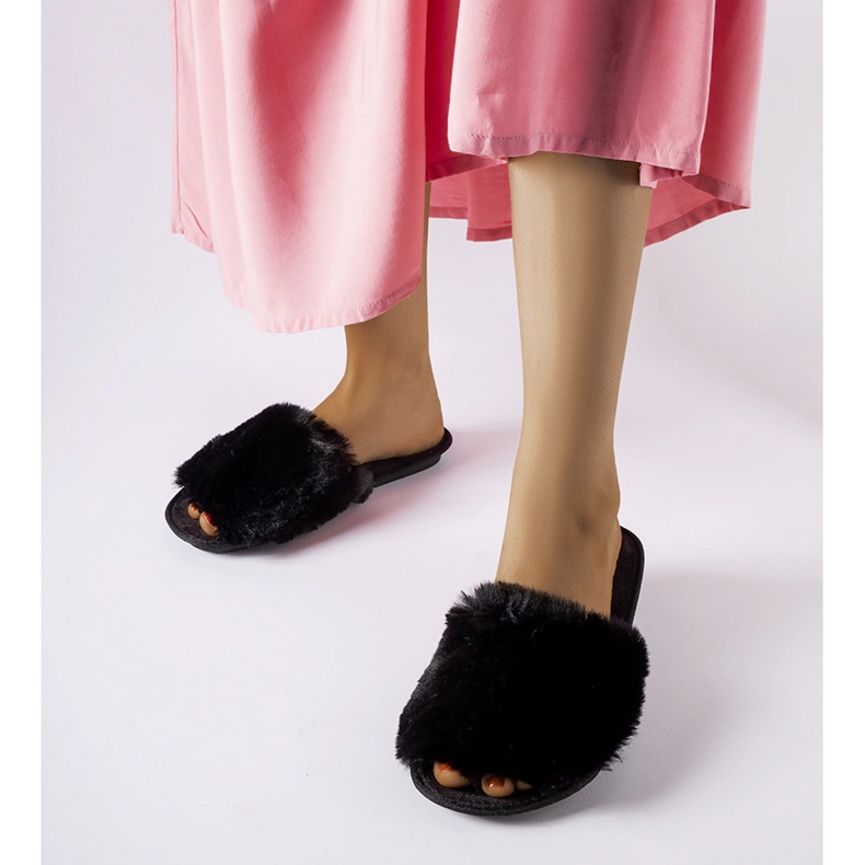 Inblu Giacomo papuci negri cu blana negru 1