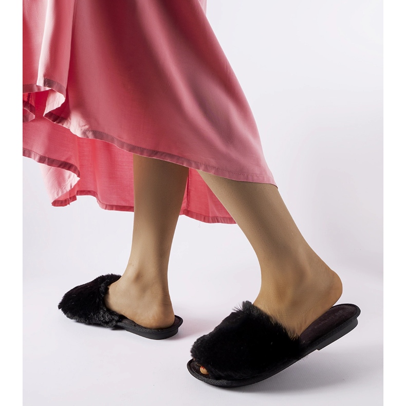 Inblu Giacomo papuci negri cu blana negru 2