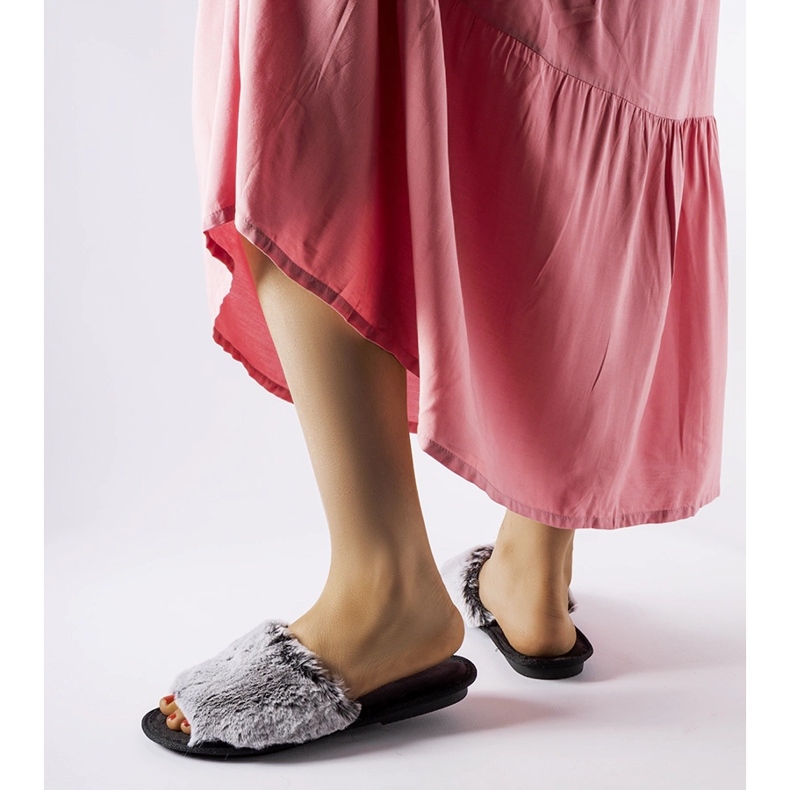 Inblu Papuci Giacomo negri cu blana gri 1 Inblu Papuci Giacomo negri cu blana gri 1