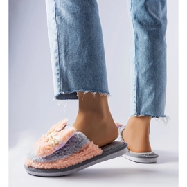 Papuci gri și roz cu fundă 2