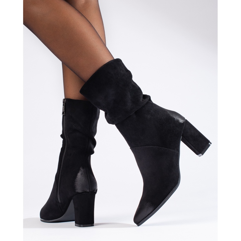 Botine negre elegante din piele intoarsa cu toc de la Vinceza negru 2