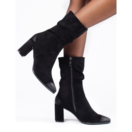 Botine negre elegante din piele intoarsa cu toc de la Vinceza negru 1