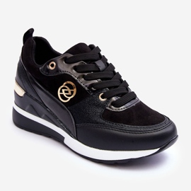 PE1 Pantofi sport cu șireturi de damă pe pană negru Genova 1