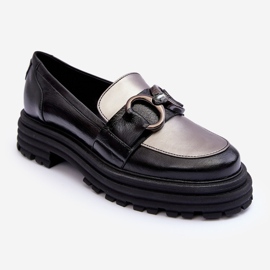 Laura Messi Mocasini de dama din piele cu toc plat, negru Elkiza 1