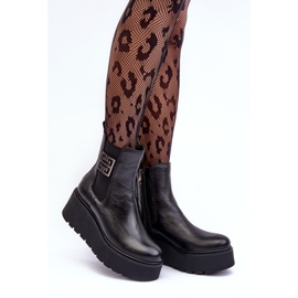 Botine de damă din piele pe o platformă masivă neagră Lemar Savira negru 1