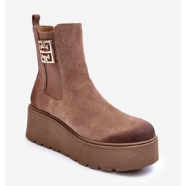 Botine de piele intoarsa de dama pe o platforma masiva, bej inchis Lemar Savira 1