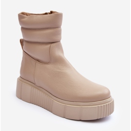 Botine de damă din piele pe platforma bej deschis Lemar Suam 1
