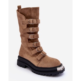 Botine Muncitoare Inalte De piele intoarsa Cu Bretele Bej Elnatea 1 Botine Muncitoare Inalte De piele intoarsa Cu Bretele Bej Elnatea 1