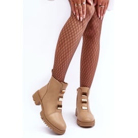 Cizme plate din piele azulenn bej 2