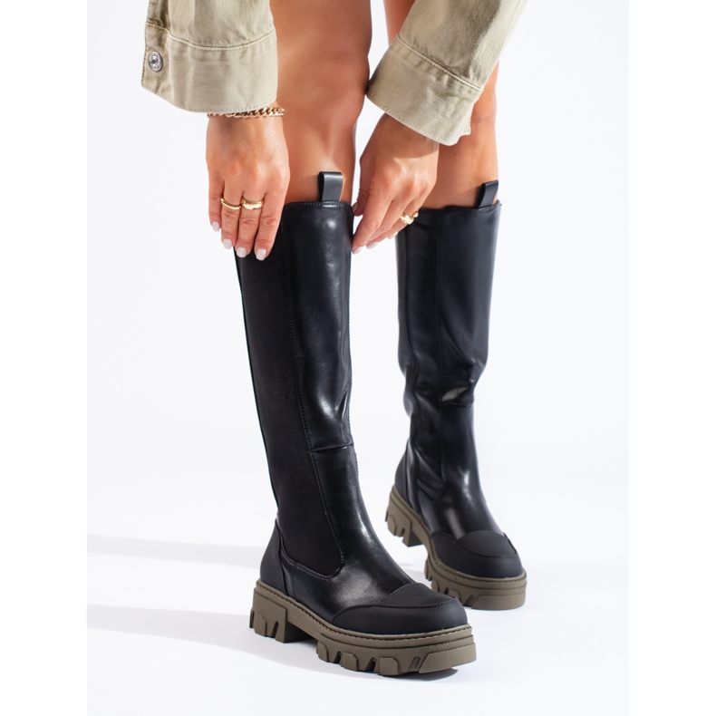 Cizme negre cu partea superioară Shelovet flexibilă negru 1 Cizme negre cu partea superioară Shelovet flexibilă negru 1