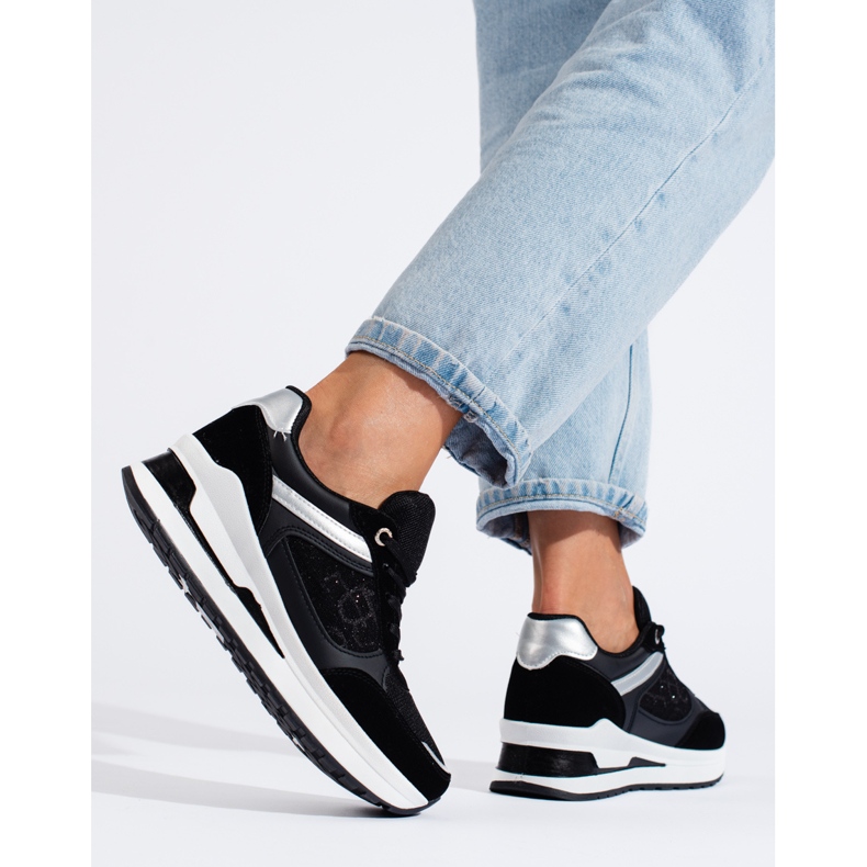 Tenisi de damă negri cu inserție Shelovet albă negru 2