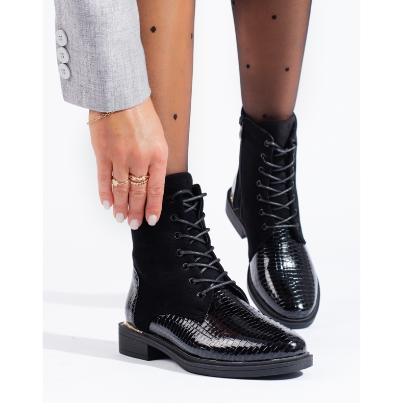 Cizme de muncitori Shelovet de dama neagra cu siret negru 2