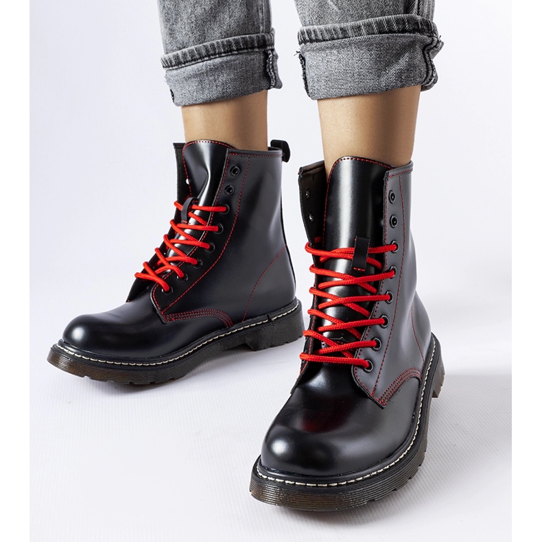 Inna Cizme negre decorate cu fir roșu Rocco negru 1