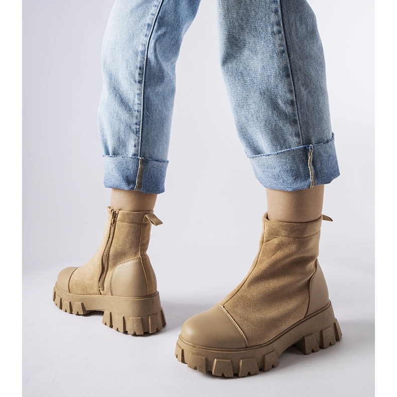 Muncitori din piele ecologică bej cu benzi Milo 1