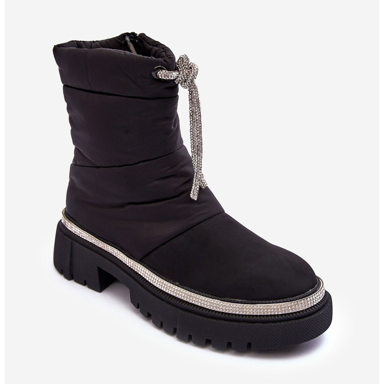 PS1 Cizme de zăpadă cu toc plat decorate cu Plotia negre negru 2