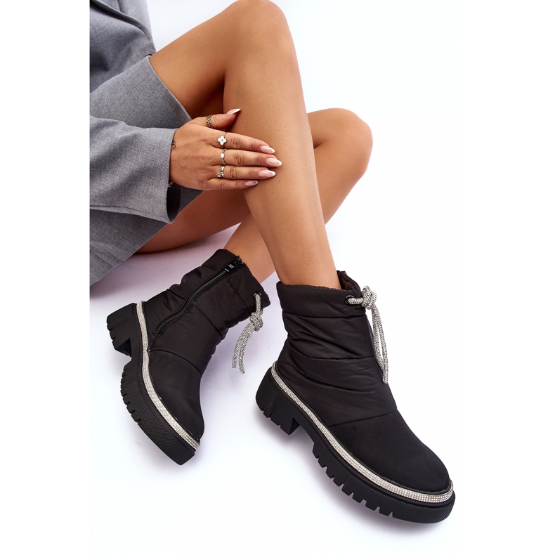 PS1 Cizme de zăpadă cu toc plat decorate cu Plotia negre negru 1