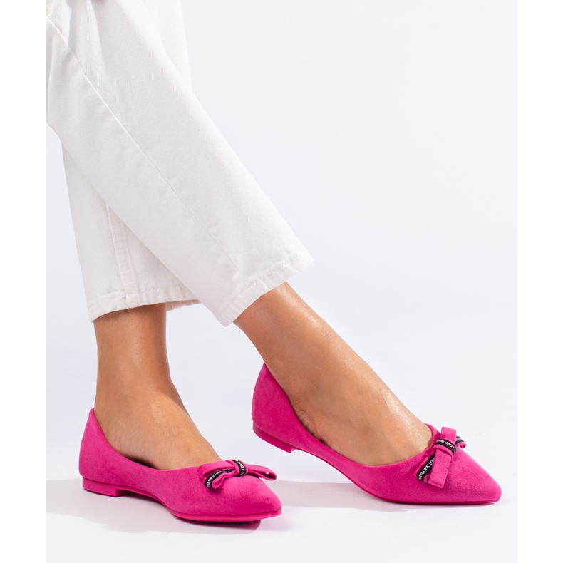 Balerini din piele intoarsa cu fundita Shelovet roz 1