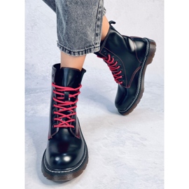 Botine cu șireturi cu fir colorat Stuff Blackred negru 4