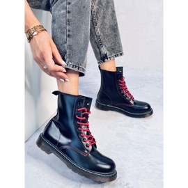 Botine cu șireturi cu fir colorat Stuff Blackred negru 2