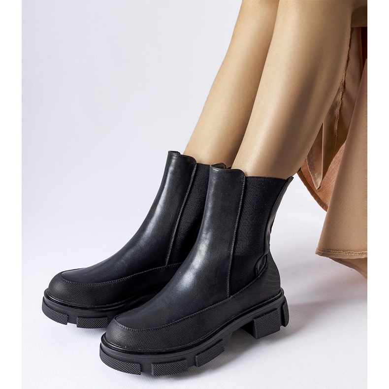 Botine negre cu partea superioară elastică de la Faisal negru 1