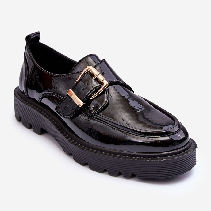 Vinceza Pantofi plati din piele lacuita cu catarama, Black Meara negru 2 Vinceza Pantofi plati din piele lacuita cu catarama, Black Meara negru 2