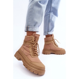 Botine izolate Trappers de damă pe platformă și toc plat Big Star MM274340 bej 6