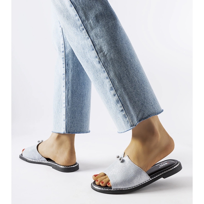 Sandale metalice albastre cu perle Frederi argint 2