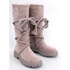 Cizme Spicer Beige din piele intoarsa cu cordon bej 1