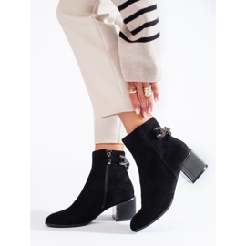 Botine de dama din piele intoarsa neagra cu toc elegant Shelovet negru 1