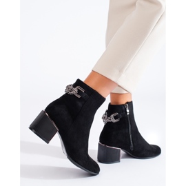 Botine de dama din piele intoarsa neagra cu toc elegant Shelovet negru 2
