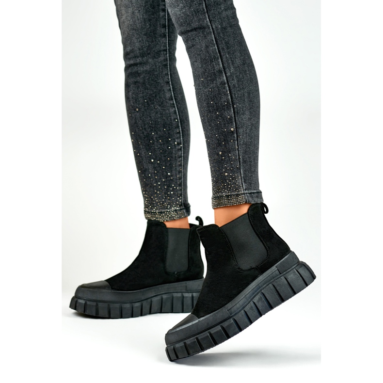 Cizme chelsea de damă sport de culoare neagră negru 1