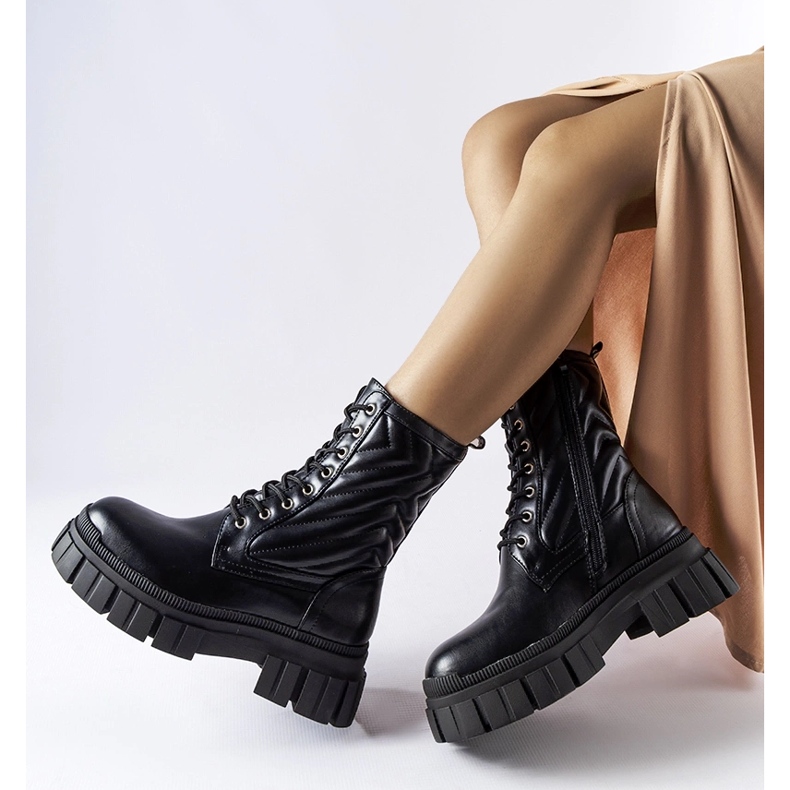 Cizme de muncitori negre decorate cu matlasare Fiacre negru 2