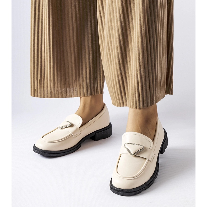 Mocasini bej decorati cu strasuri Marsilius 1