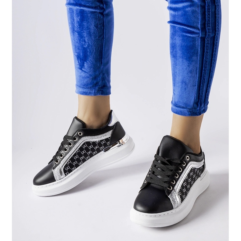 Tenisi negri cu decor Leu argintiu negru 1