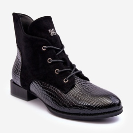 Vinceza Pantofi Plati din Piele cu Motiv Animal Tianeta Neagra negru 1