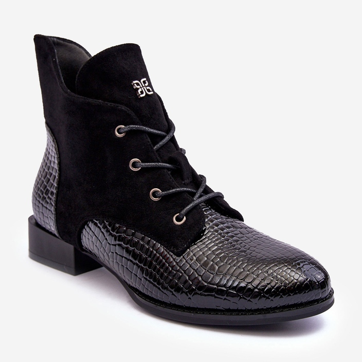 Vinceza Pantofi Plati din Piele cu Motiv Animal Tianeta Neagra negru 1