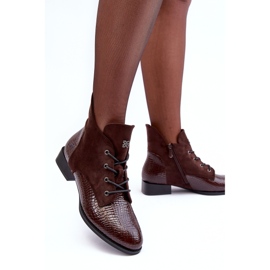 Vinceza Botine din piele maro cu tocuri plate cu model animal Tianeta 1