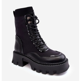 PS1 Cizme de damă Chunky Workers cu șireturi din piele Seloma neagră negru 1