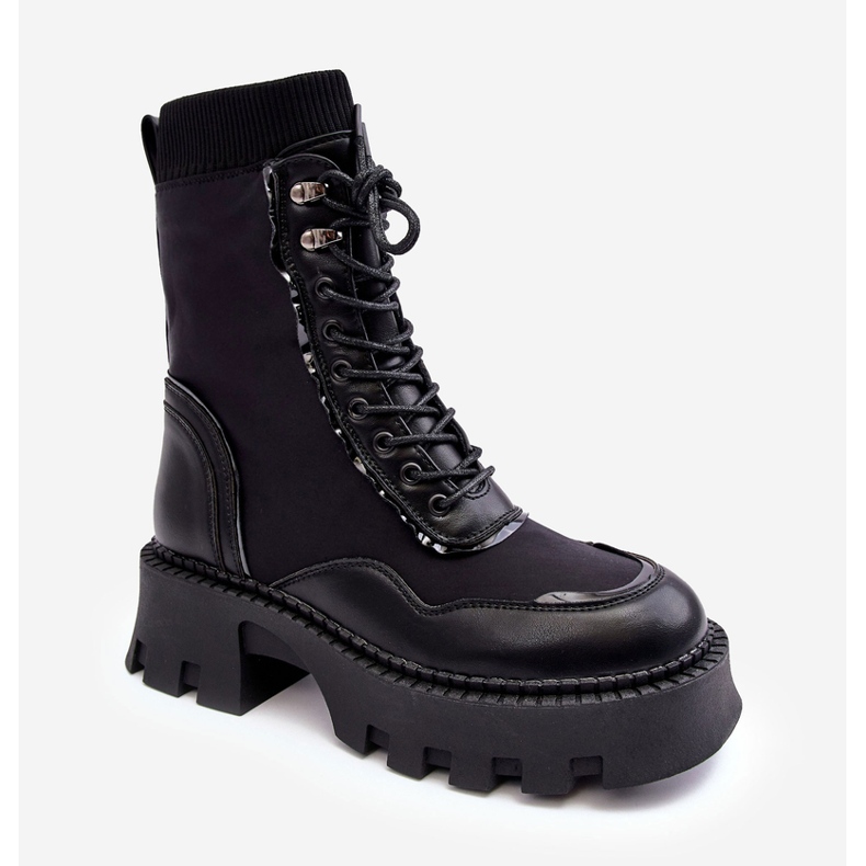 PS1 Cizme de damă Chunky Workers cu șireturi din piele Seloma neagră negru 1 PS1 Cizme de damă Chunky Workers cu șireturi din piele Seloma neagră negru 1