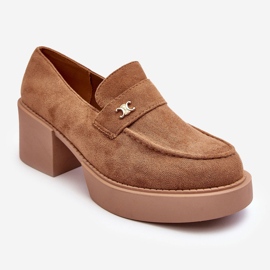 PS1 Pantofi de dama cu toc in piele intoarsa, bej inchis, Afnira 1